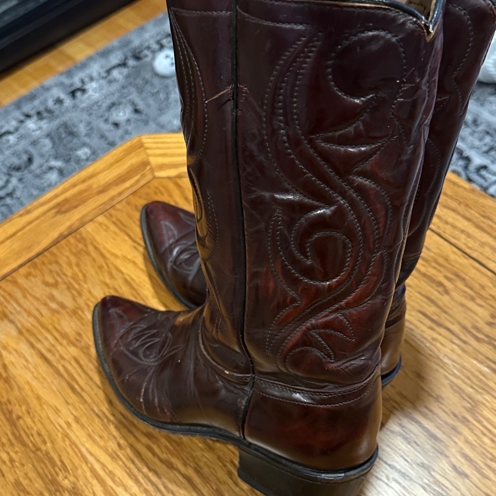 *ACME* Vintage Dark Cherry Leather Western Cowboy Western Boots 4939 Size 9.5 - Picture 9 of 14